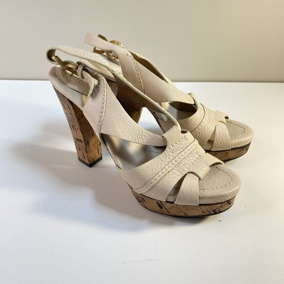 Chloe Cream Leather Renna Cork Sandals Size 39.5 - Picture 4 of 12